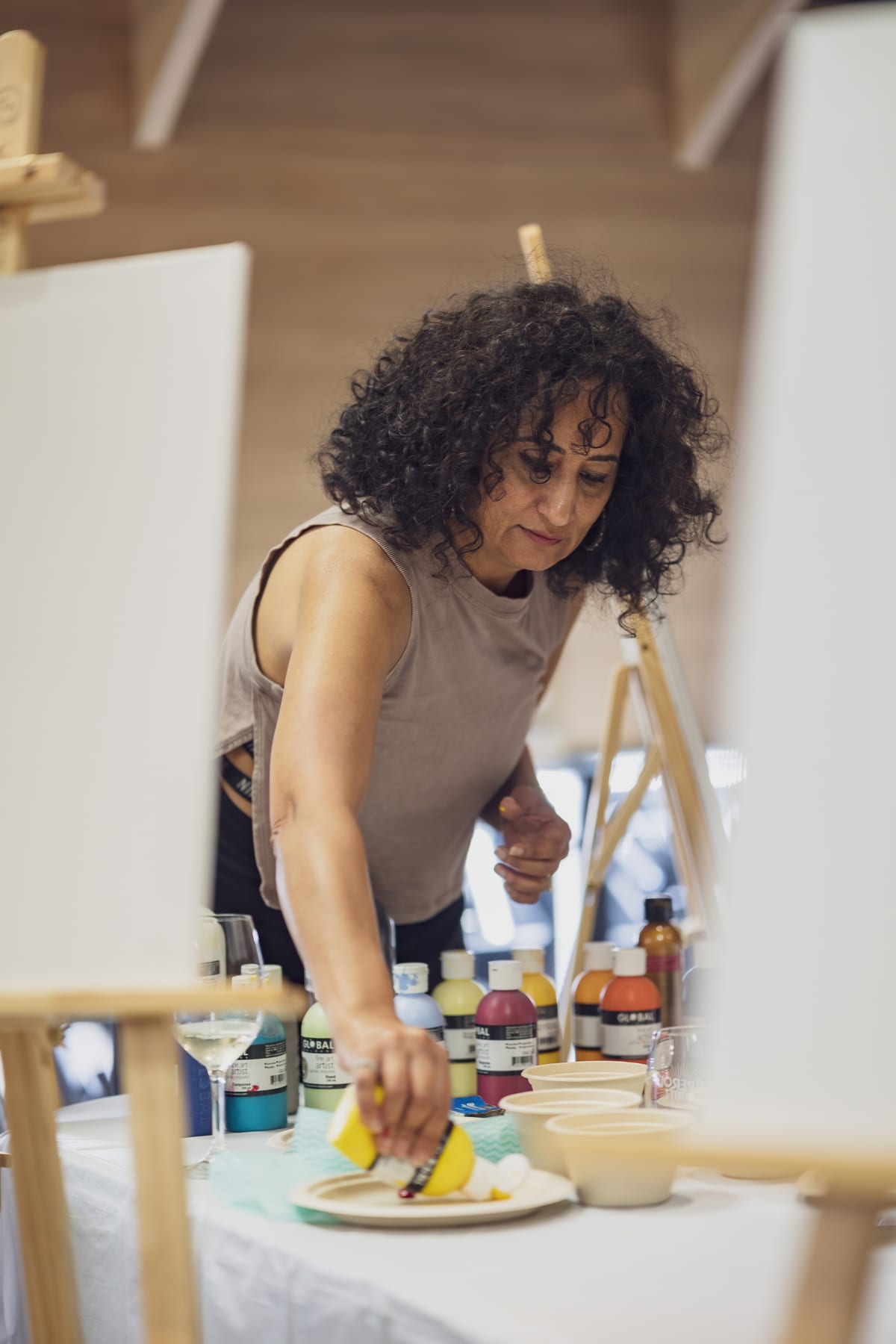 Rina Bhabra hosting a Taste and Paint session